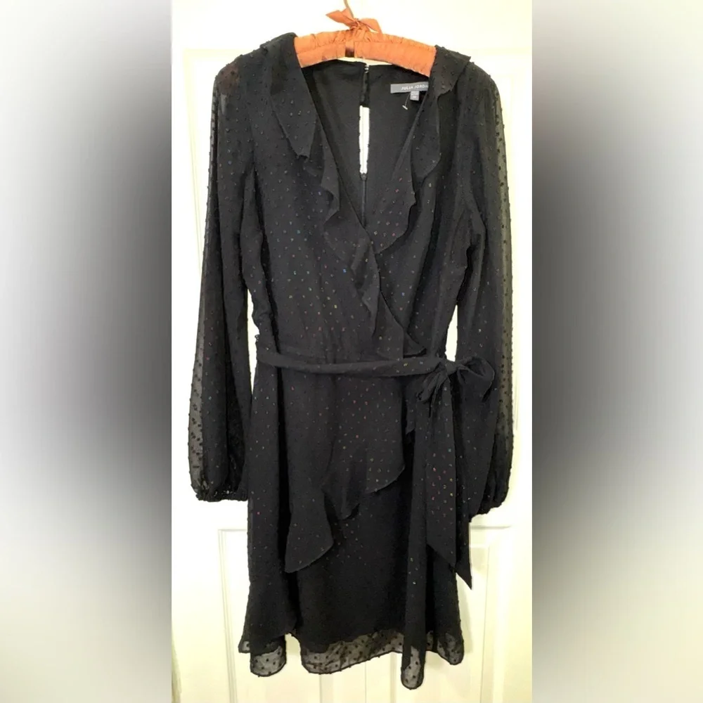 Julia Jordan Black Swiss Dot Faux Wrap Dress – Size 10 – NWOT